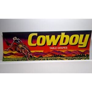 Cowboy Crate Label Western Bucking Bronco Horse Table Grapes 1960's Vintage